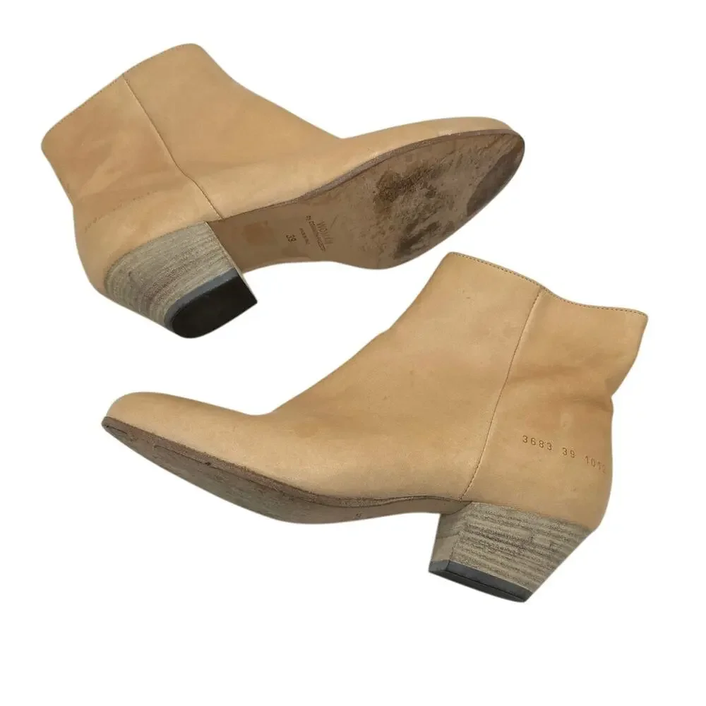 Common Projects Women's Tan Chunky Stacked Heel Western Ankle Boots Size 39 US 9